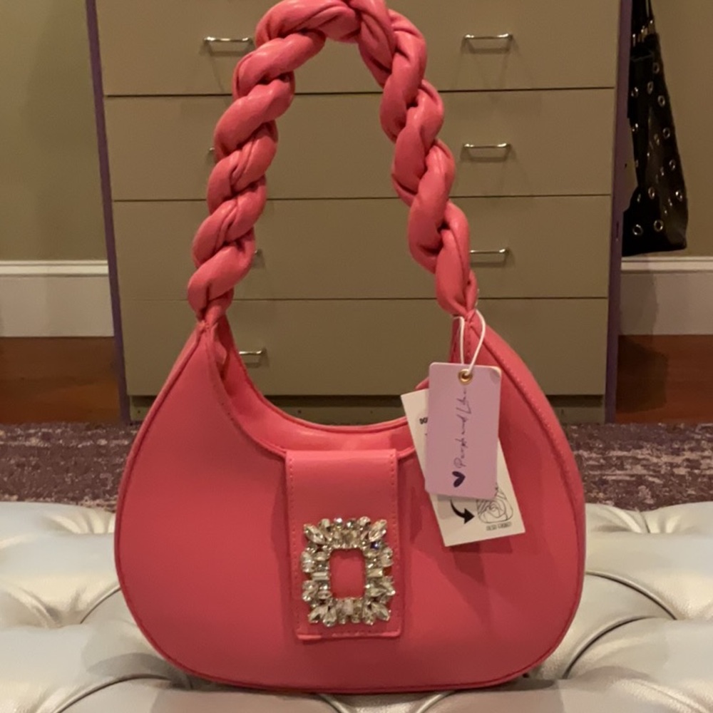 Pink Braided Handle Bag with Double Sided Design.  NWT